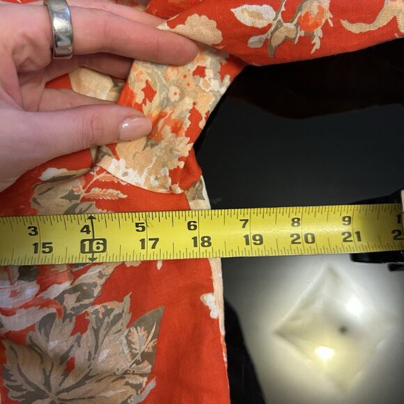 Sezane Kellia Blouse Orange Floral Flowers Linen Puff Sleeve Top 38 US 6 M - Picture 7 of 8
